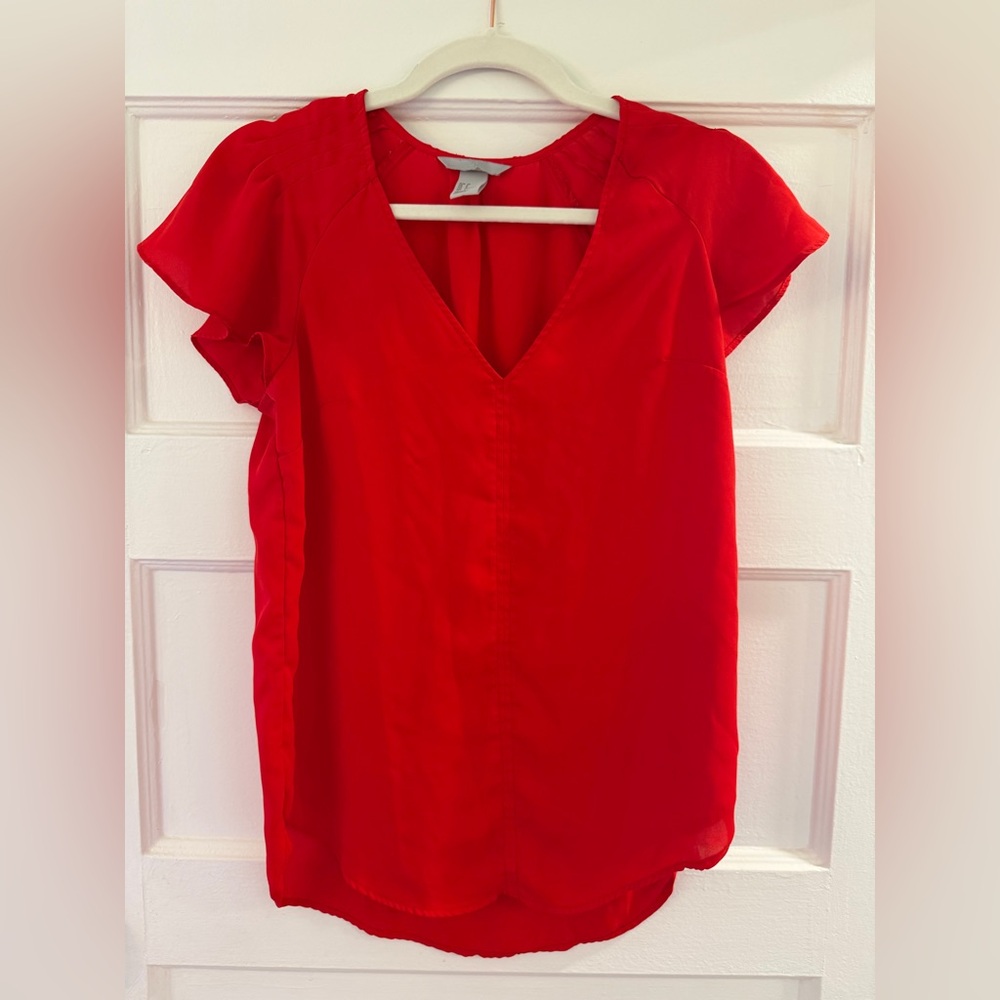 H&M Red V-Neck Flutter Sleeve Blouse